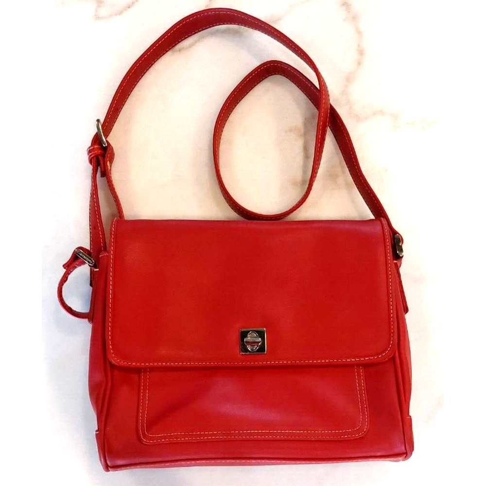 Liz‎ Claiborne Red Leather Multipocket Crossbody Zip Purse Gold Hardware